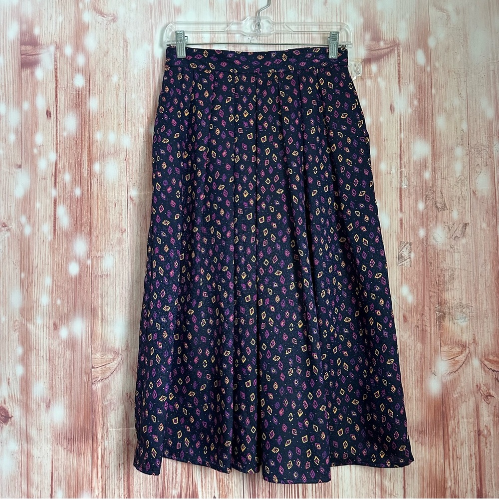 Vintage Breckenridge Petites Purple Geometric Patterned Pleated Midi Skirt Sz 8P